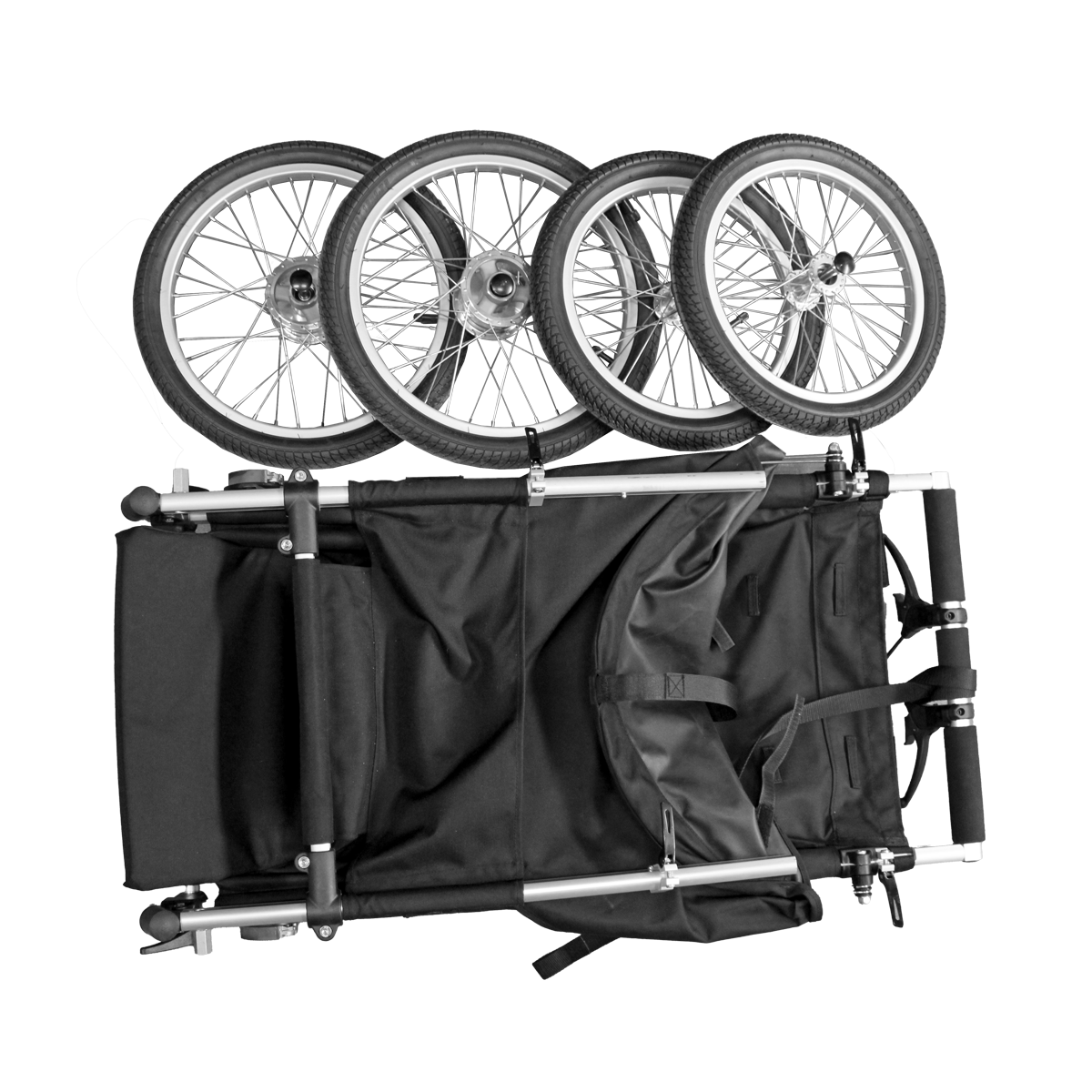 Hopfälld KFN 4Wheeler med avtagna hjul, redo för transport eller förvaring.