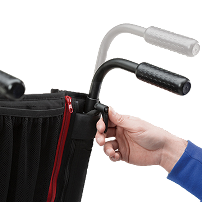 Justerbart handtag på CLIP-vagnen som kan höjas utan verktyg.