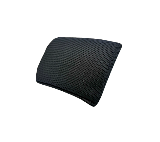 Ländryggsstöd i svart tyg för förbättrad hållning och ryggkomfort.